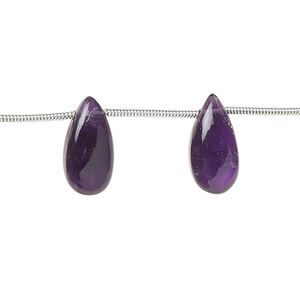 Amethyst 1pkg12, hand-cut side-drilled puffed teardrop bead natural 15x7mm