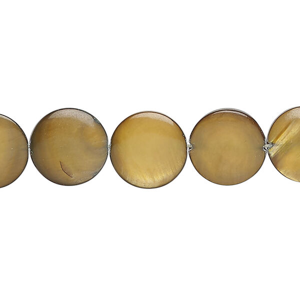 Mother-of-pearl shell 1pkg1, puffed flat round bead 15 inch golden brown and dark brown 11-12mm image number 0