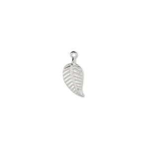 Charm, silver-plated brass, 12x6mm leaf. Sold per pkg of 100.