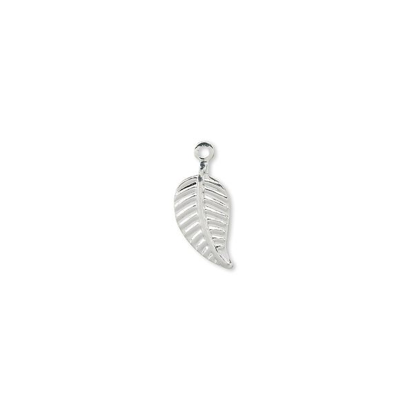 Charm, silver-plated brass, 12x6mm leaf. Sold per pkg of 100. image number 0