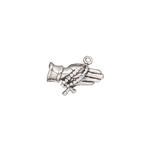 Drop, antiqued sterling silver, 16x11mm 3D praying rosary hands. Sold individually. image number 0