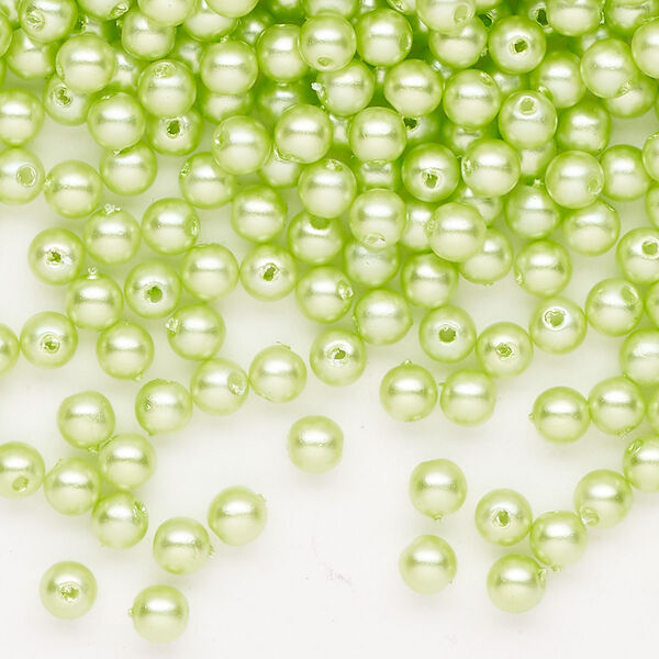 Bead, acrylic, light green, 4mm round. Sold per 2-ounce pkg, approximately 1380 beads. image number 0