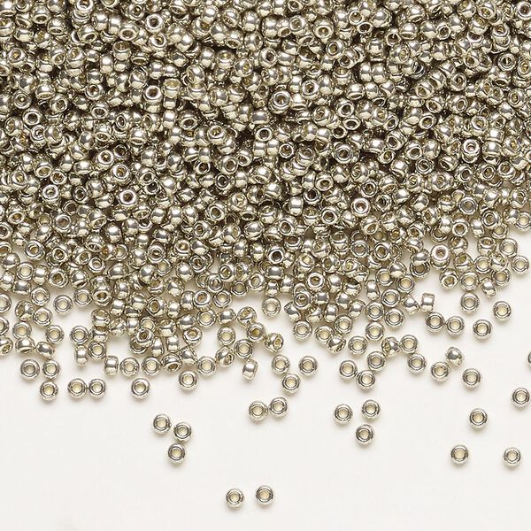 Seed bead, Miyuki, glass, pkg/35g, #15 rocaille, Duracoat® opaque galvanized light pewter, (RR-4221). image number 0