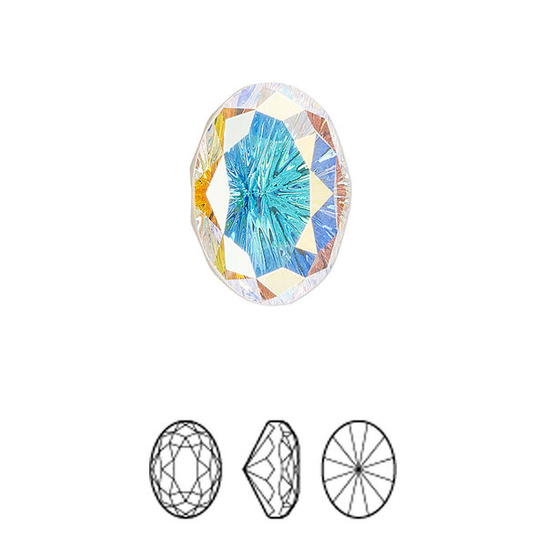 Fancy stone 1pk crystal AB foil back, Crystal Passions® 18x13mm magical oval 4160 image number 0