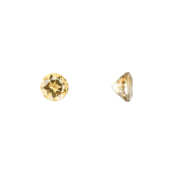 Gem, citrine (heated), 7mm faceted round, A grade, Mohs hardness 7. Sold individually. image number 0