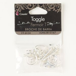 Clasp toggle mix 1pkg23, silver-finished brass 1-strand