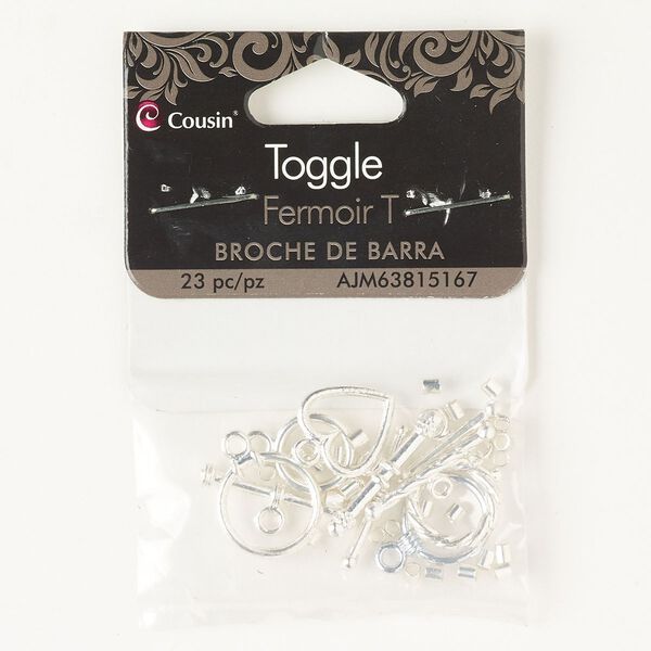 Clasp toggle mix 1pkg23, silver-finished brass 1-strand image number 0