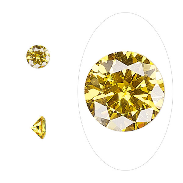 Gem, cubic zirconia, topaz gold, 6mm faceted round, Mohs hardness 8-1/2. Sold per pkg of 2. image number 0