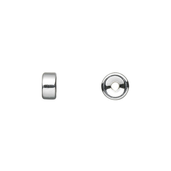 Bead, sterling silver, 7x3.5mm smooth flat rondelle. Sold per pkg of 20. image number 0