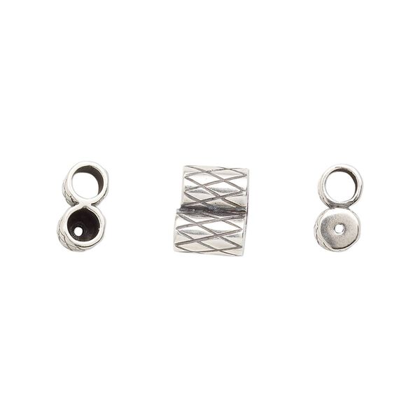 Clasp JBB Findings slide 1pkg1 brass, 9x7.5mm textured double-round tube, set of 2 antique silver-plated image number 0