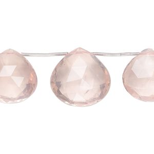 Rose quartz 1pkg1, hand-cut top-drilled faceted puffed teardrop bead natural 5 inch graduated 14x12mm-18x17.5mm