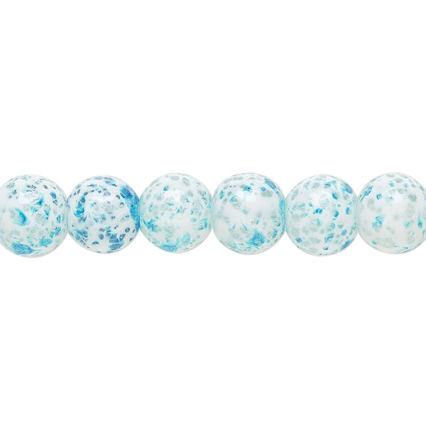 Bead, glass, opaque blue and white, 7-8mm round with random spotted pattern. Sold per 15-1/2" to 16" strand. image number 0