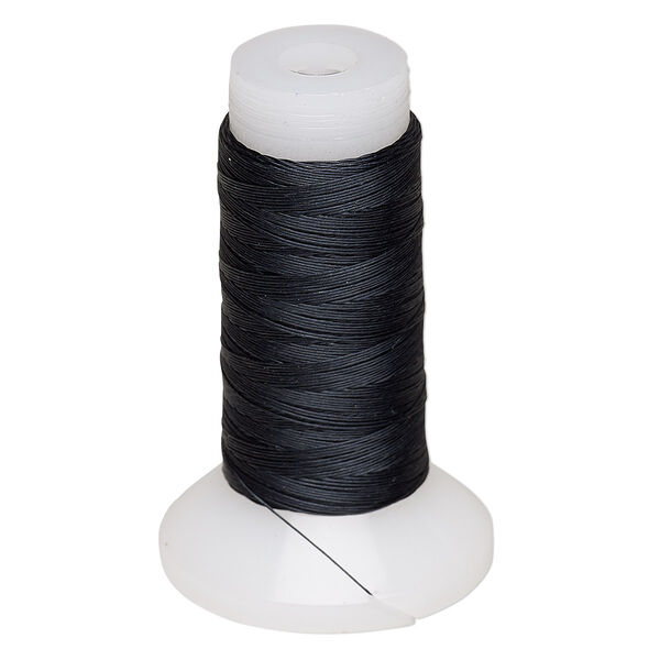 Thread, Kevlar®, black, 0.18mm diameter, size D, 15-pound test. Sold per 50-yard spool. image number 0