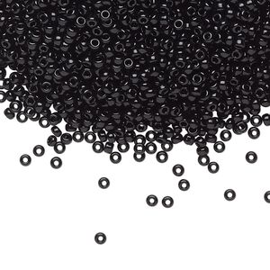 Seed bead, Miyuki, glass, pkg/25g, #11 rocaille, opaque black, (RR-401).