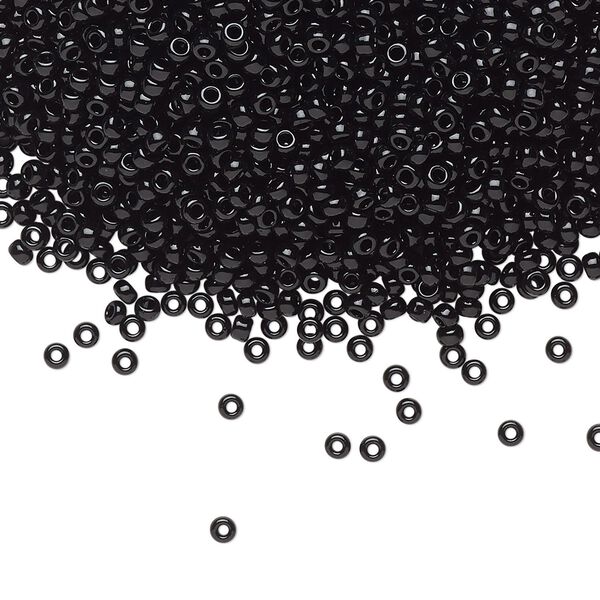 Seed bead, Miyuki, glass, pkg/25g, #11 rocaille, opaque black, (RR-401). image number 0