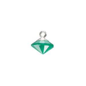 Green onyx / copper / sterling silver 1pkg1, silver-plated hand-cut faceted bicone drop 11x9mm