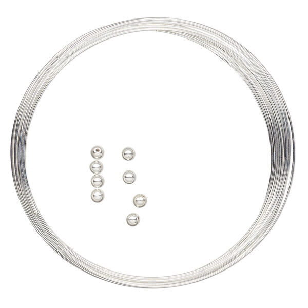Memory wire, Beadalon®, silver-plated carbon steel, 2-1/4-inch round bracelet, 0.65mm thick with 3mm end caps. Sold per 9-piece set, approximately 12 loops. image number 0