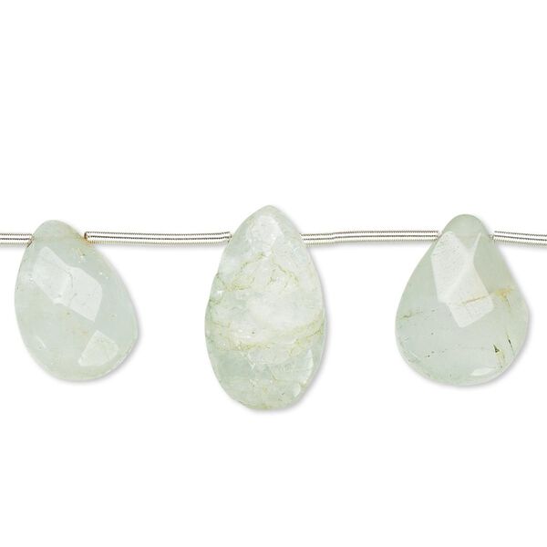 Green aquamarine 1pkg12, hand-cut top-drilled faceted puffed teardrop bead 12x9mm-17x11mm image number 0