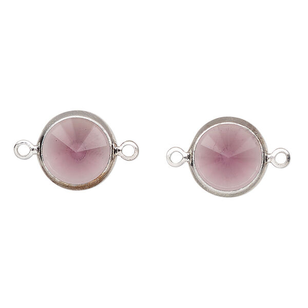 Link, Vintage Crystal™, crystal and  silver-plated brass, amethyst, 12mm rivoli. Sold per pkg of 2. image number 0