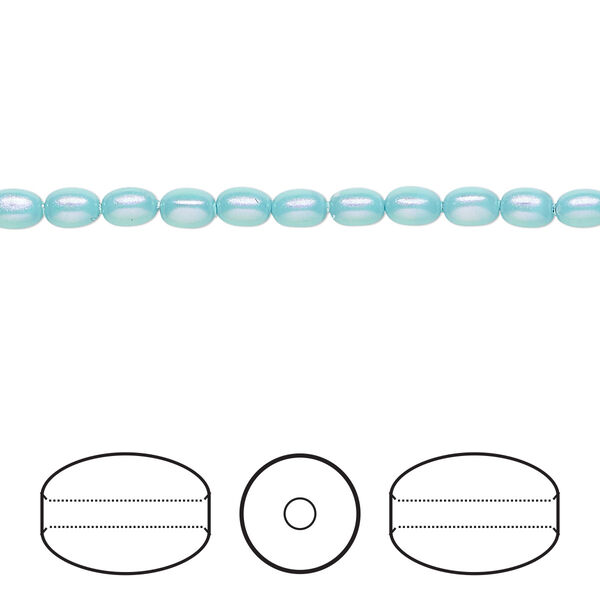 Pearl 100pk iridescent light turquoise, Crystal Passions® 4x3mm rice 5824 image number 0