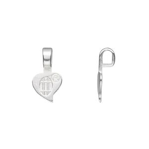 Bail, Aanraku®, glue-on, silver-plated "pewter" (zinc-based alloy), 16.5x9mm with 9mm heart flat base. Sold per pkg of 25.