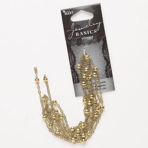 Chain, steel, pkg/42 inches with round, 4mm oval rolo, antique gold finish.