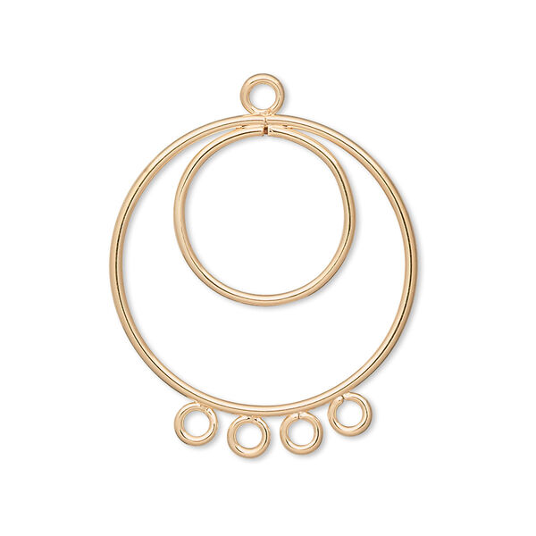 Drop, gold-plated steel, 25mm double hoop with 4 loops. Sold per pkg of 10. image number 0