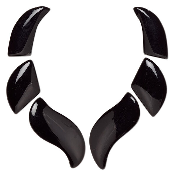 Focal, black onyx (dyed), 23x11mm-34x14mm fan, B grade, Mohs hardness 6-1/2 to 7. Sold per 6-piece set. image number 0