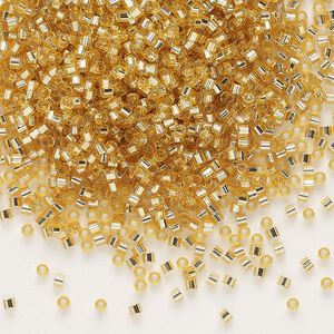 Seed bead, Delica®, glass, pkg/50g, #11 cut, transparent silver-lined gold (DBC-0042).