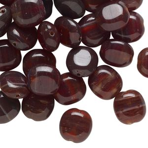 Bead, pressed glass, translucent red-brown, 10x5mm flat pillow. Sold per 1-ounce pkg, approximately 40 beads.