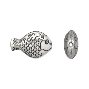 Bead, antique silver-plated "pewter" (zinc-based alloy), 20x14mm hollow fish. Sold per pkg of 10.