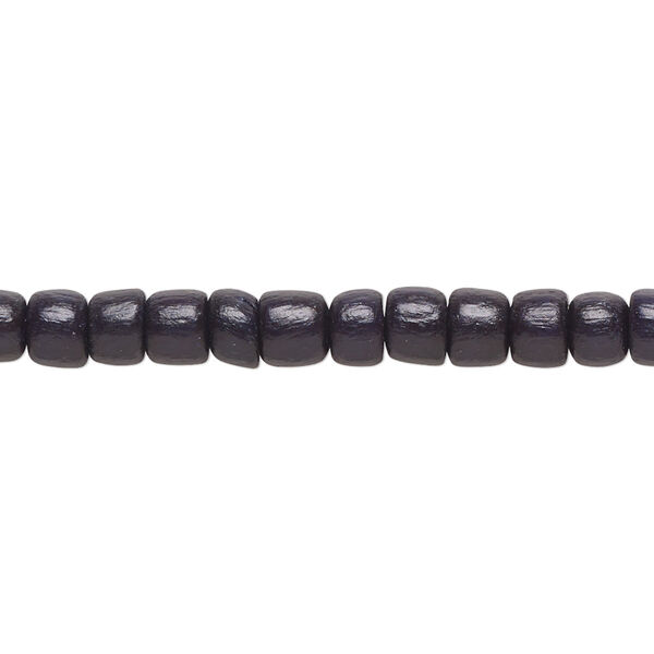 Bead, wood (dyed / waxed), black, 5x4mm barrel. Sold per pkg of (2) 15-1/2" to 16" strands. image number 0