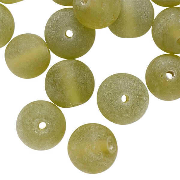 Bead, lampworked glass, translucent frosted yellow-green, 12mm round. Sold per 2-ounce pkg, approximately 25 beads. image number 0