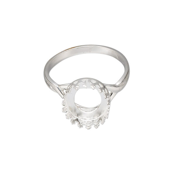 Ring, sterling silver, 13x11.5mm oval with 12x10mm oval cabochon bezel setting, size 9. Sold individually. image number 0