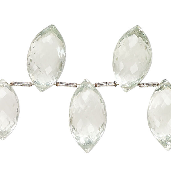 Green quartz 1pkg1, hand-cut top-drilled faceted marquise bead B+ grade, 8 inch graduated 14x8mm-20x12mm image number 0