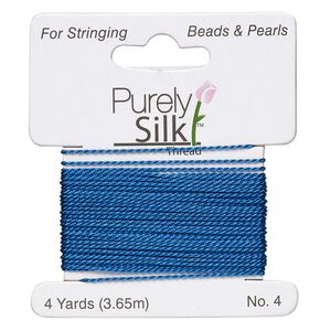 Thread, Purely Silk™, royal blue, medium-heavy, size #4, 24-pound test. Sold per 4-yard card.