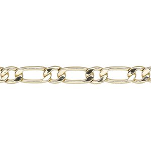 Chain 1pkg1 gold-plated long & short, 5mm flat oval, brass 5 foot unfinished