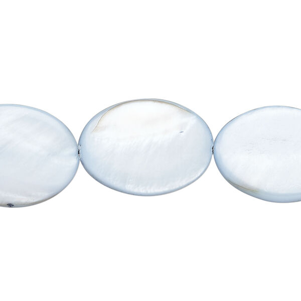 Mother-of-pearl shell 1pkg1, flat oval bead 15 inch light blue 20x15mm image number 0
