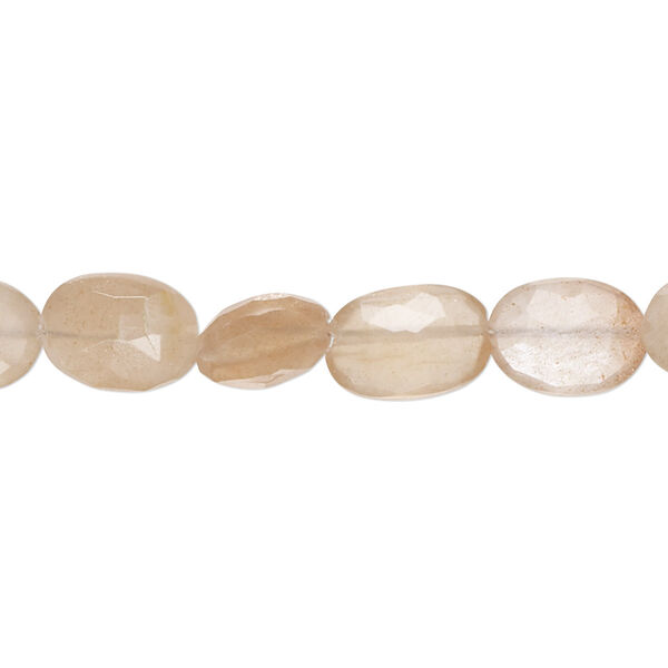 Peach moonstone 1pkg1, hand-cut faceted puffed oval bead natural B- grade, 7 inch 9x7mm-12x8mm image number 0