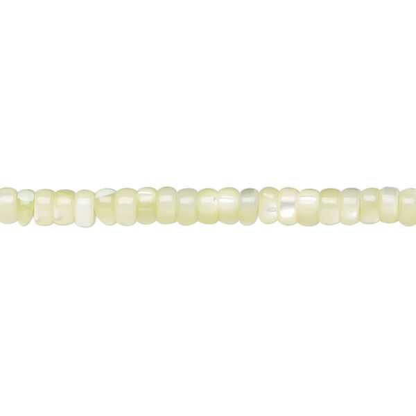 Bead, mother-of-pearl shell (dyed), light green, 3x2mm heishi, Mohs hardness 3-1/2. Sold per 15-1/2 to 16-inch strand. image number 0