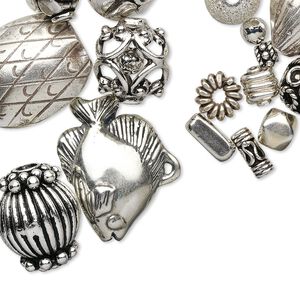 Bead mix, sterling silver, mixed shape and size, approximately 3-25mm. Sold per pkg of 25 grams.