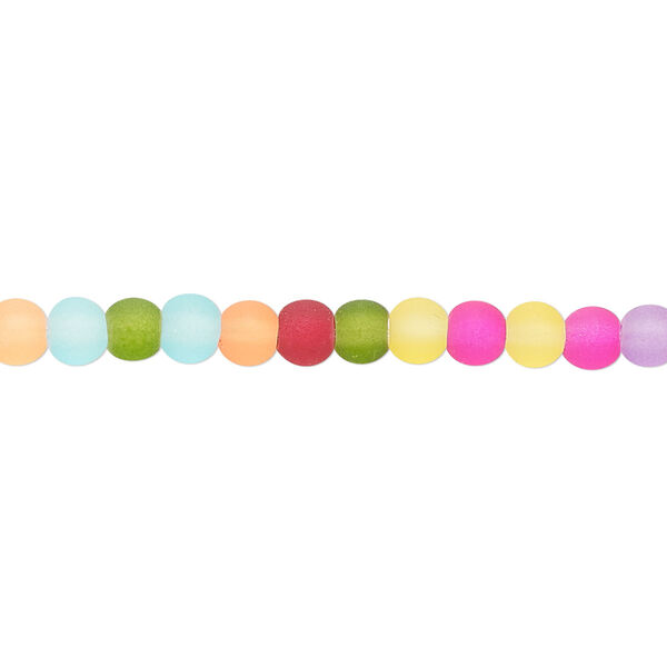 Bead, coated glass, translucent matte multicolored, 4mm round. Sold per 15-1/2 to 16-inch strand. image number 0