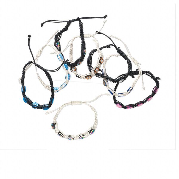 Bracelet, polymer clay and cotton, multicolored, adjustable from 6-1/2 to 9 inches with wrapped knot closure. Sold per pkg of 8. image number 0