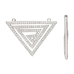 Focal, cubic zirconia and silver-finished brass, clear, 30x25.5x25mm single-sided triangle with 2 loops. Sold individually.