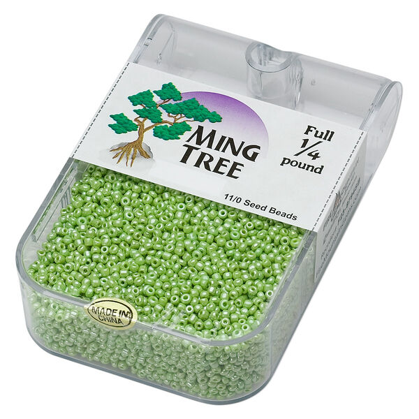 Seed bead, Ming Tree™, glass, pkg/1/4 pound, #11 round, opaque luster lime green. image number 0
