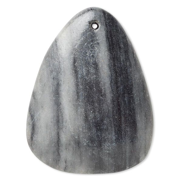 Focal, black and grey marble (natural), 42x42x32mm-45x45x38mm puffed rounded triangle with flat back, C grade, Mohs hardness 3. Sold individually. image number 0