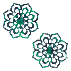 Focal, resin, green and dark green, 50mm flower with cutouts. Sold per pkg of 2.