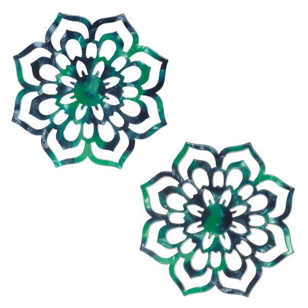 Focal, resin, green and dark green, 50mm flower with cutouts. Sold per pkg of 2. image number 0