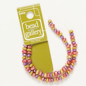 Pearl cultured freshwater 1pk 4-6mm button, flamingo red-violet mango D grade dyed 8 inch