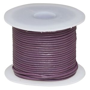 Cord, leather (dyed), purple, 1.4-1.6mm round. Sold per 25-yard spool.